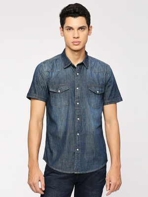 Pepe Jeans Men Washed Casual Blue Shirt
