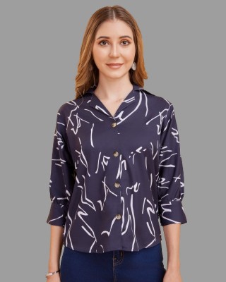 Ann Springs Women Printed Casual Dark Blue Shirt