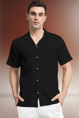 A DEEMOON TREND Men Self Design Casual Black Shirt