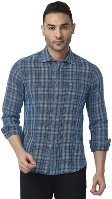 BASICS Men Checkered Casual Blue Shirt