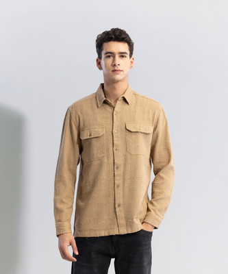 Snitch Men Self Design Casual Brown Shirt