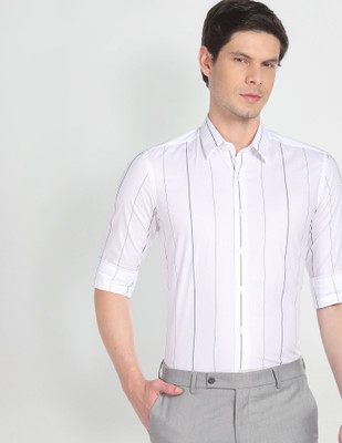 Arrow Newyork Men Striped Formal White Shirt