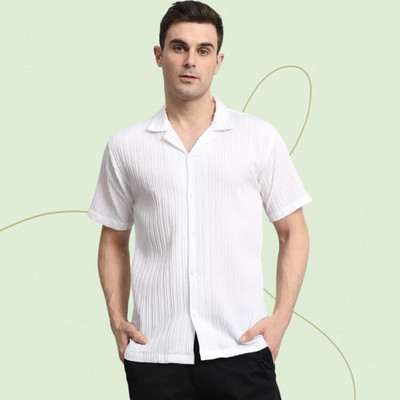 A COMBRAIDED Men Solid Casual White Shirt