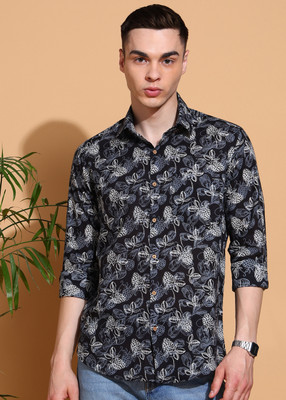 FUBAR Men Floral Print Casual Black Shirt