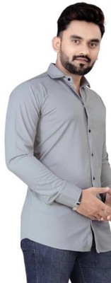 The style grove Men Solid Casual Grey Shirt