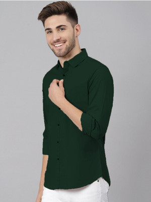 Neviq Trend Men Solid Casual Dark Green Shirt