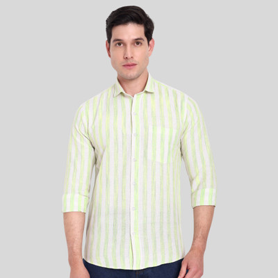 Garment Globe Men Striped Casual Green, White Shirt