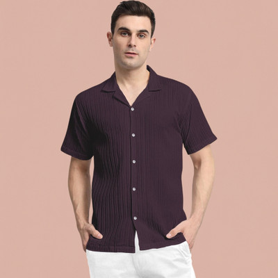 A COMBRAIDED Men Self Design Casual Purple Shirt