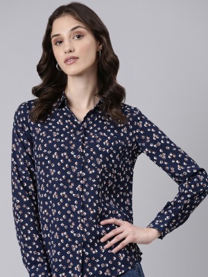 Showoff Women Printed Casual Dark Blue Shirt