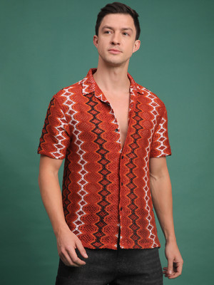 Voroxy Men Striped Casual Orange Shirt