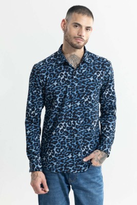 Snitch Men Printed Casual Blue, Dark Blue, White Shirt