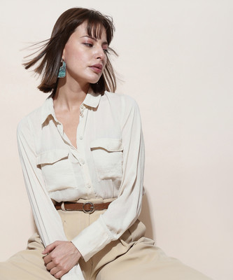VERO MODA Women Solid Casual Beige Shirt