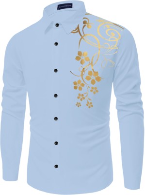 SHOPYCLICK Men Printed Casual Light Blue Shirt