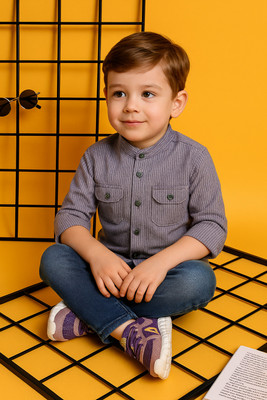 KILLER Boys Self Design Casual Purple Shirt