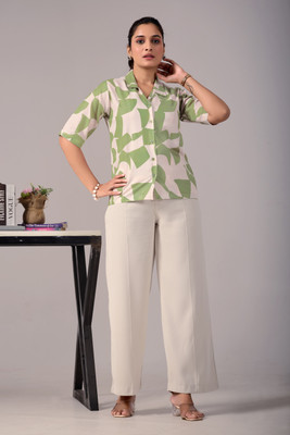 KALEE Women Printed Casual Light Green Shirt