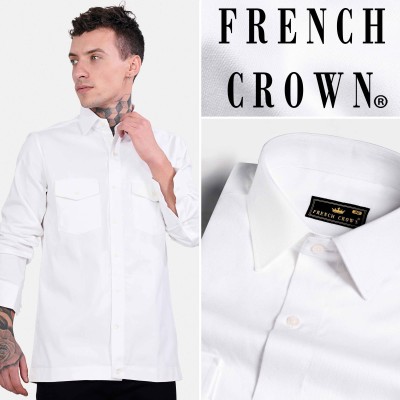 french crown Men Self Design Casual White Shirt