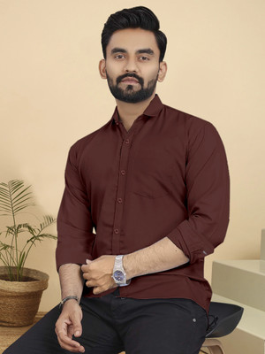 METRONAUT Men Solid Casual Maroon Shirt