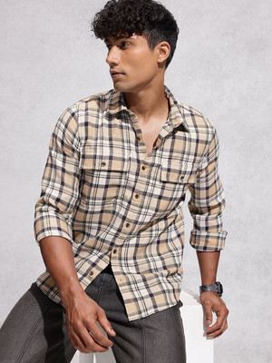 WROGN Men Checkered Casual Beige Shirt