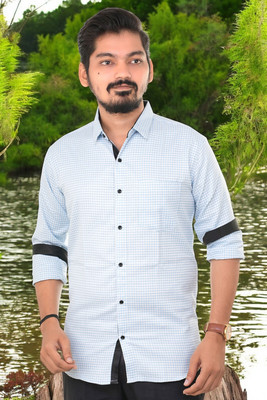 PUBHIZA Men Checkered Casual Light Blue Shirt