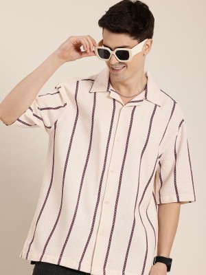 HERE&NOW Men Striped Casual Gold Shirt