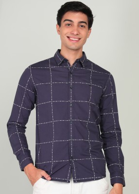 MUFTI Men Checkered Casual Dark Blue Shirt