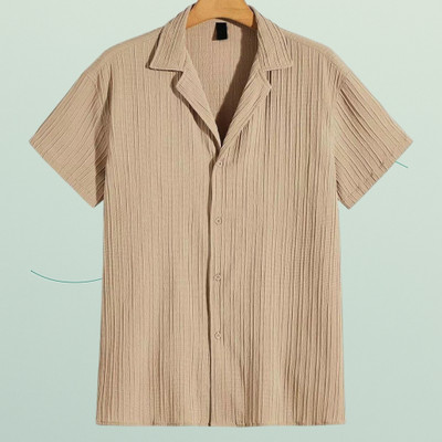 Jenil Fashion Men Self Design Casual Cream Shirt