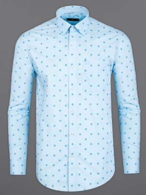 french crown Men Printed Casual Blue, Light Blue Shirt