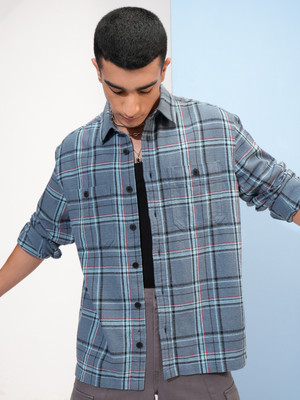 HIGHLANDER Men Checkered Casual Blue Shirt