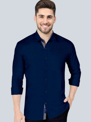 VTEXX Men Solid Casual Dark Blue Shirt