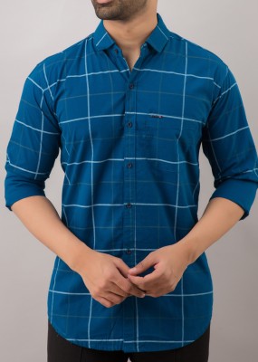 HKV FASHION Men Checkered Casual Dark Blue, Blue, Grey Shirt