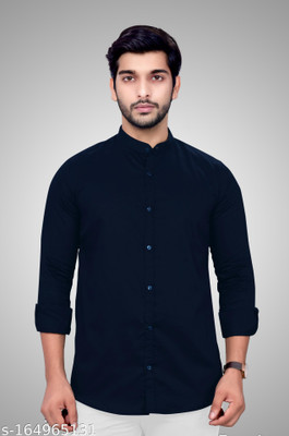 Sky Global Men Solid Casual Dark Blue Shirt