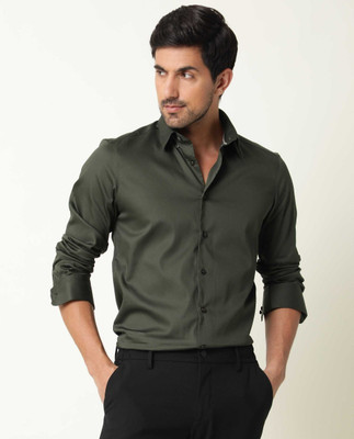 RARE RABBIT Men Solid Casual Dark Green Shirt