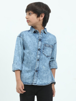 AIDAN PAUL Boys Solid Casual Blue Shirt