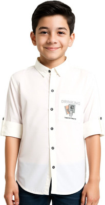 Charchit Boys Graphic Print Casual White Shirt