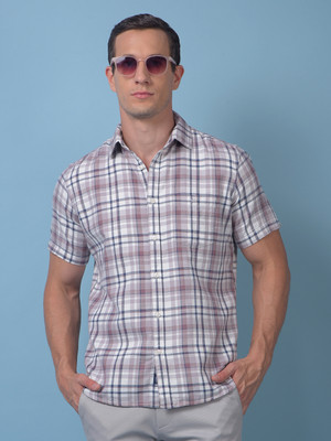 CRIMSOUNE CLUB Men Checkered Casual Pink Shirt