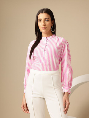 CHEMISTRY Women Striped Casual Pink Shirt