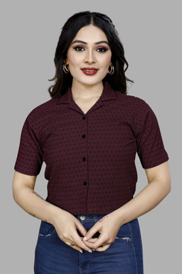 dream believe fashion Women Self Design Party Maroon Shirt