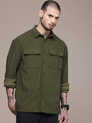 WROGN Men Self Design Casual Green Shirt