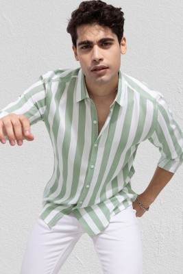 Jai Textiles Men Striped Casual Light Green Shirt