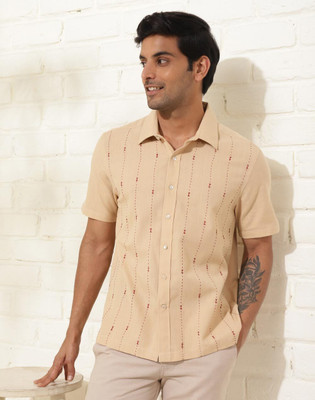 Fabindia Men Printed Casual Beige Shirt