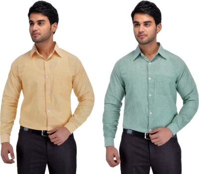 KOSZULE Men Solid Formal Beige, Light Green Shirt(Pack of 2)