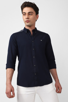 PETER ENGLAND Men Solid Casual Dark Blue Shirt