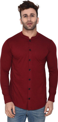 Money Leaf Men Solid Casual Maroon Shirt