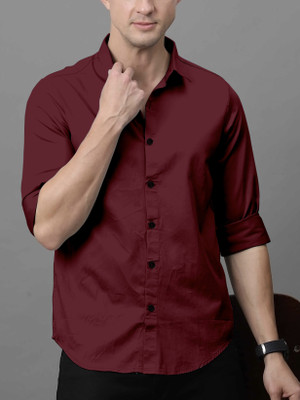 OXXOM Men Solid Casual Maroon Shirt