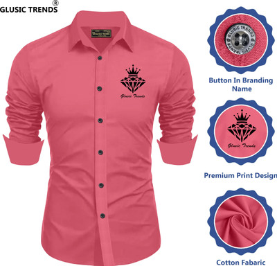 Glusic Trends Men Self Design Casual Pink Shirt