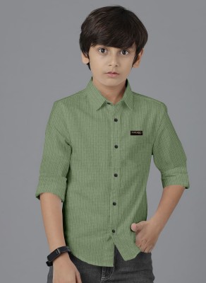 Ethnic Trendz Boys Self Design Casual Green Shirt