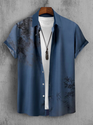 Varni Creation Men Printed Casual Dark Blue Shirt