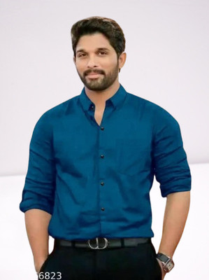 PAVITRAHUB Men Solid Party Blue Shirt