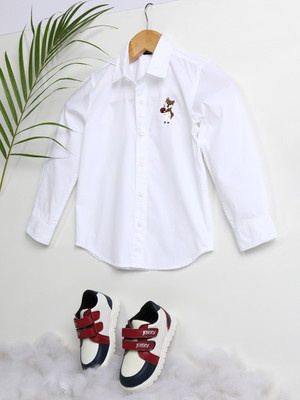 Hoop Boys Self Design Casual White Shirt