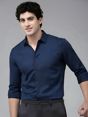 Purever India Men Solid Formal Blue Shirt